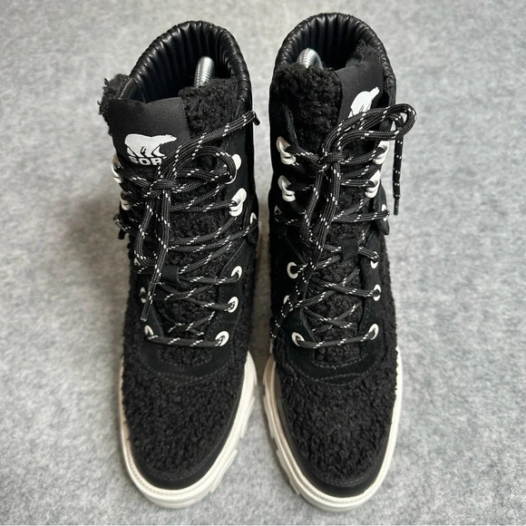 Sorel Women's Brex Leather & Faux Shearling Block Heel Lace-Up Bootie  Sz: 8 - Picture 4 of 13